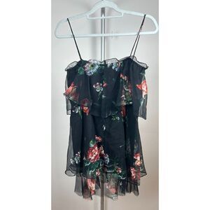 Vintage 70s Chiffon Floral Tiered Blouse Top Union Tank Top Women's 5/6